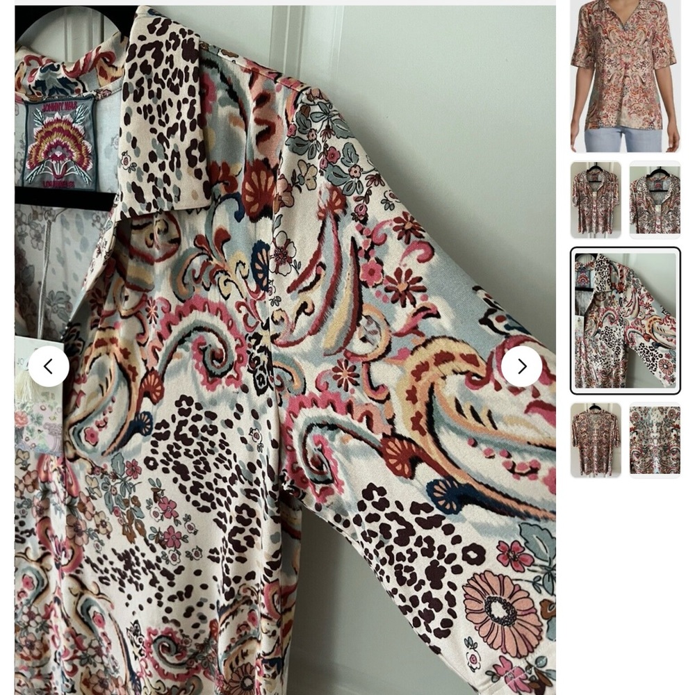 Johnny Was Beige Multi Paisley Print Tunic Blouse - Picture 5 of 8